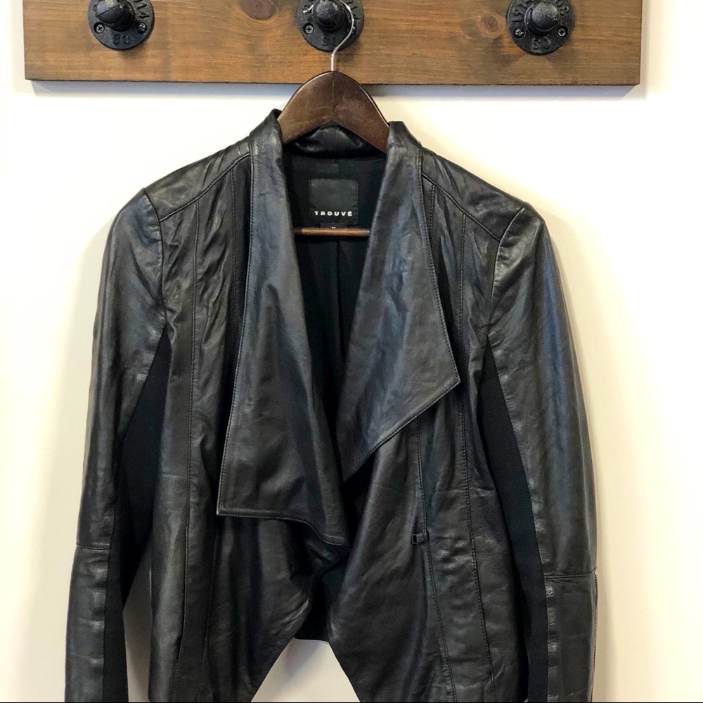 Trouvé Drape Collar Leather Jacket